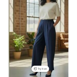 DKNY Women's Wide Leg Dress Pants - NWT Size 14 Dark Blue - Classic Style!